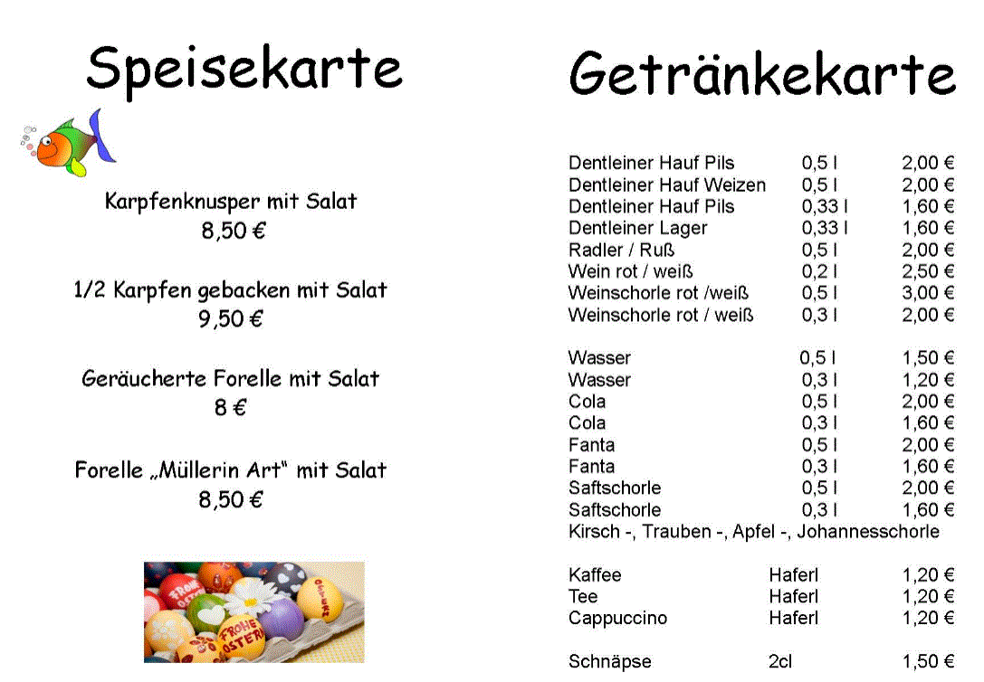 Speisekarte Fisch 2015